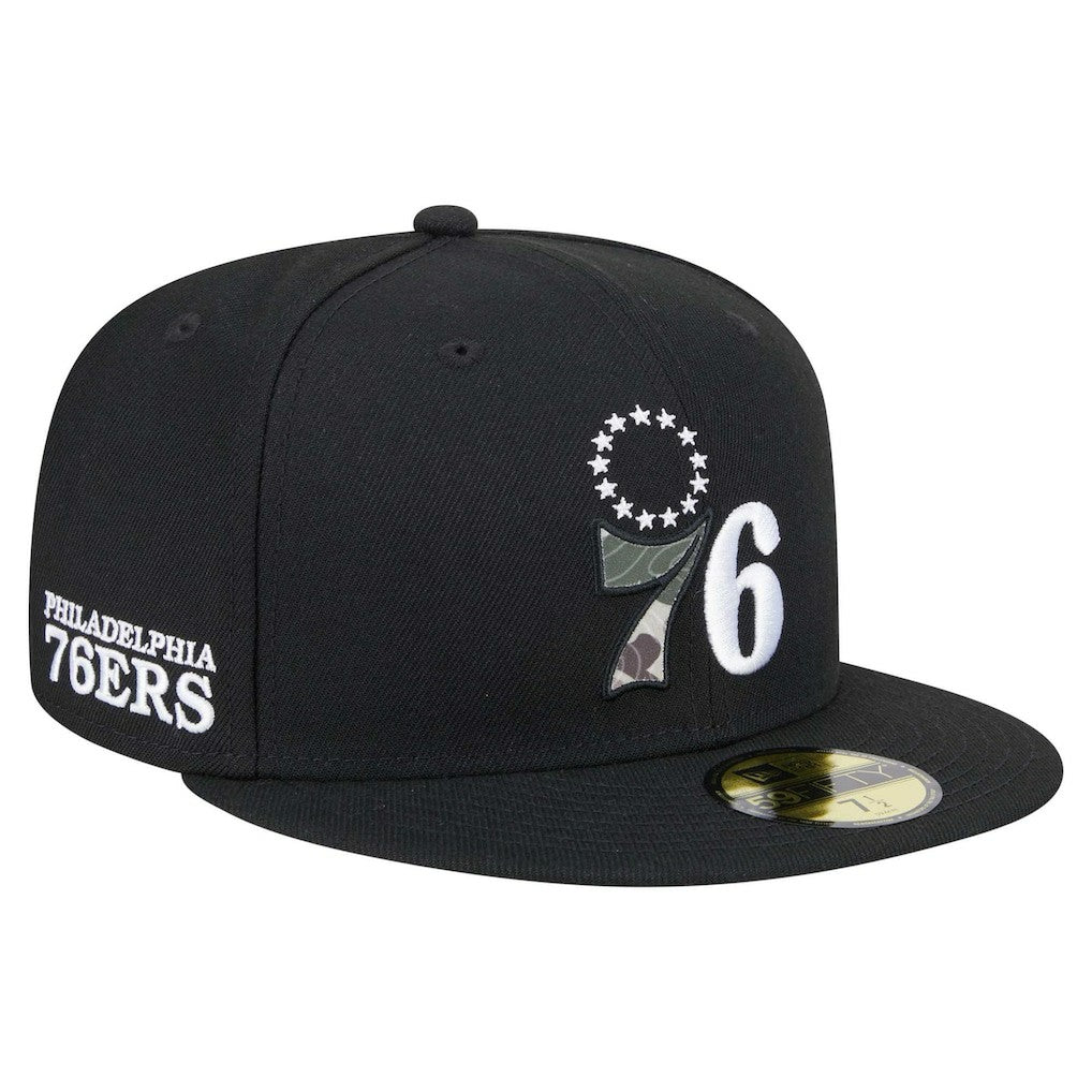 Philadelphia 76ers Camo Print UV 59FIFTY Fitted Hat - Black | New Era cheap