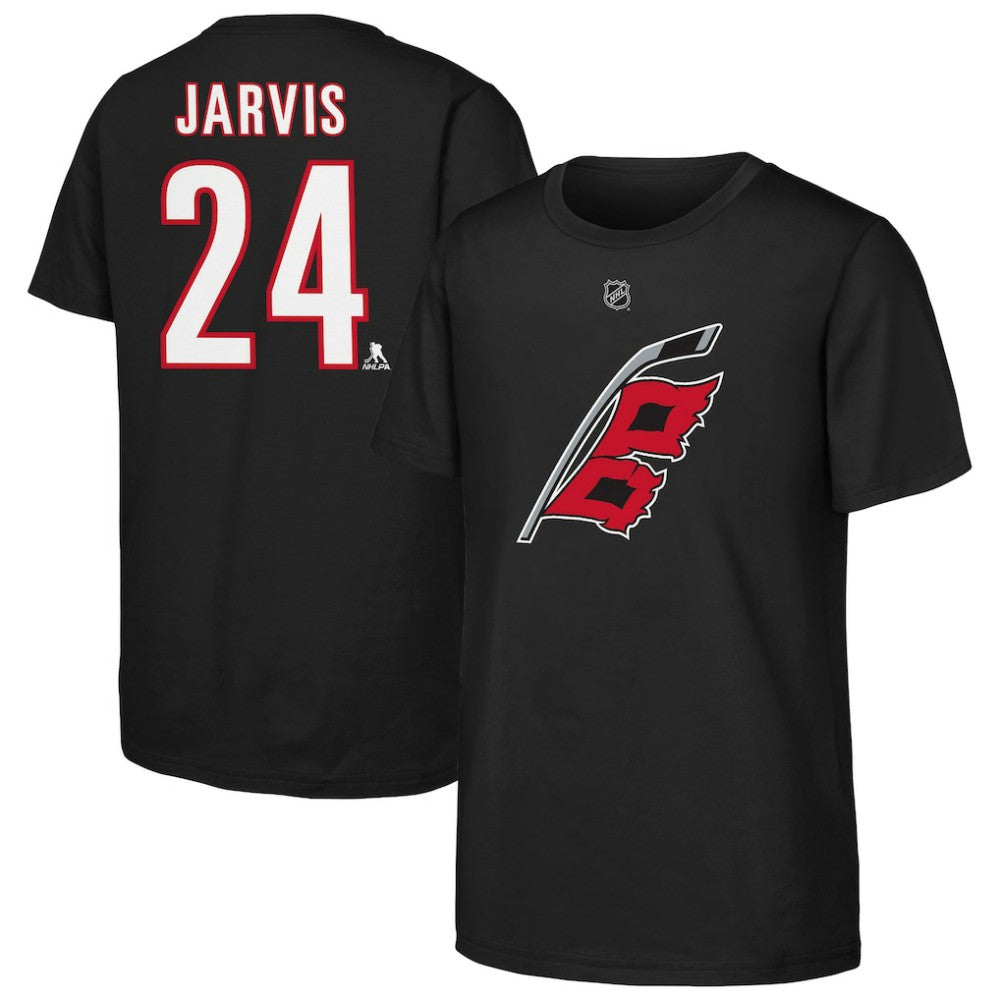 Seth Jarvis Carolina Hurricanes Youth Player Name & Number T-Shirt Black