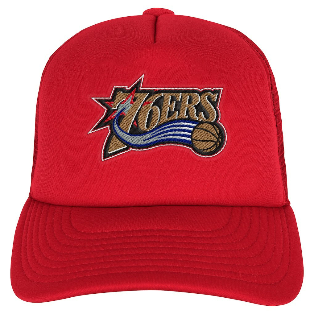 Philadelphia 76ers Youth Core Evergreen Trucker Adjustable Hat - Red | Mitchell & Ness cheap