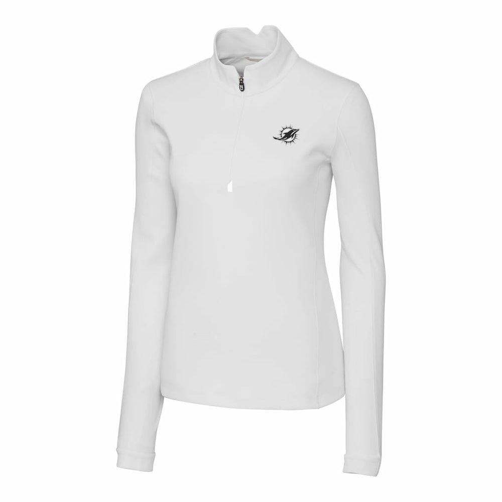 Miami Dolphins Cutter & Buck Women's Traverse Stretch DryTec Quarter-Zip Top - White online