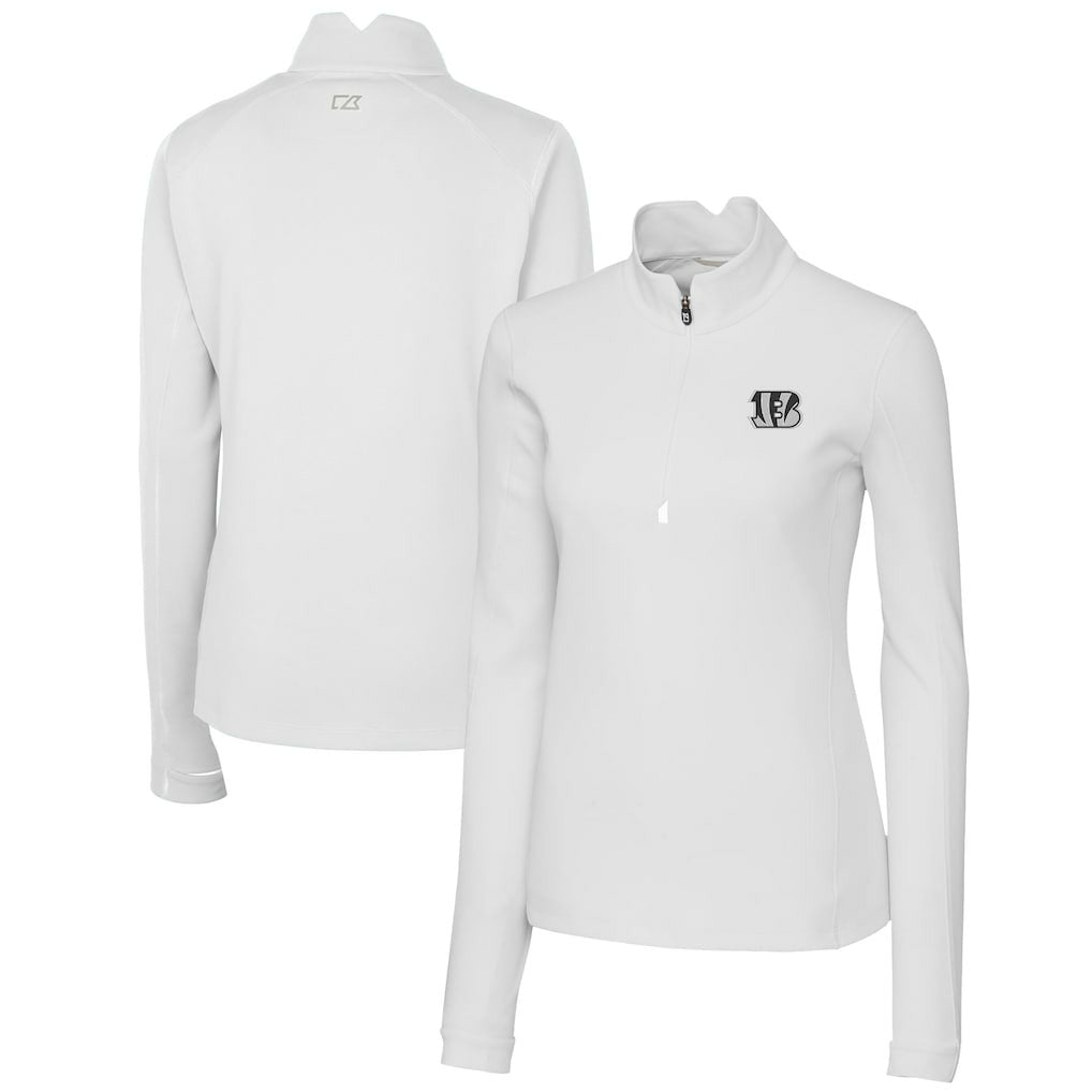 Cincinnati Bengals Cutter & Buck Women's Traverse Stretch DryTec Quarter-Zip Top - White discount