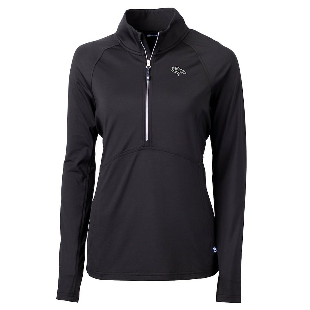 Denver Broncos Cutter & Buck Women's Adapt Eco Knit Stretch Recycled Raglan Half-Zip Top - Black cheap