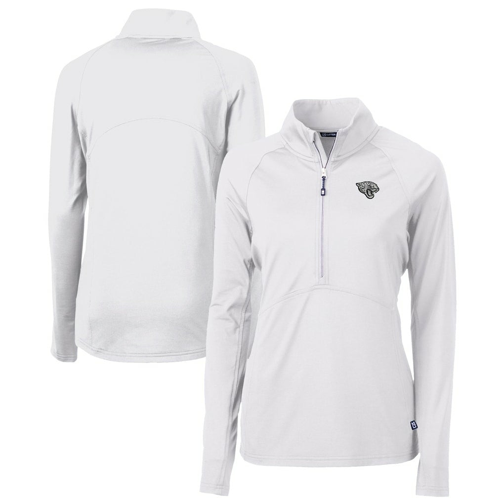 Jacksonville Jaguars Cutter & Buck Women's Adapt Eco Knit Stretch Recycled Raglan Half-Zip Top - White outlet