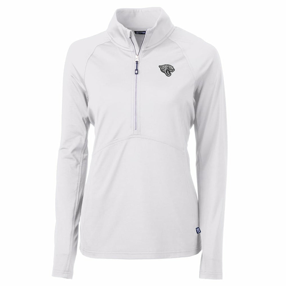 Jacksonville Jaguars Cutter & Buck Women's Adapt Eco Knit Stretch Recycled Raglan Half-Zip Top - White outlet