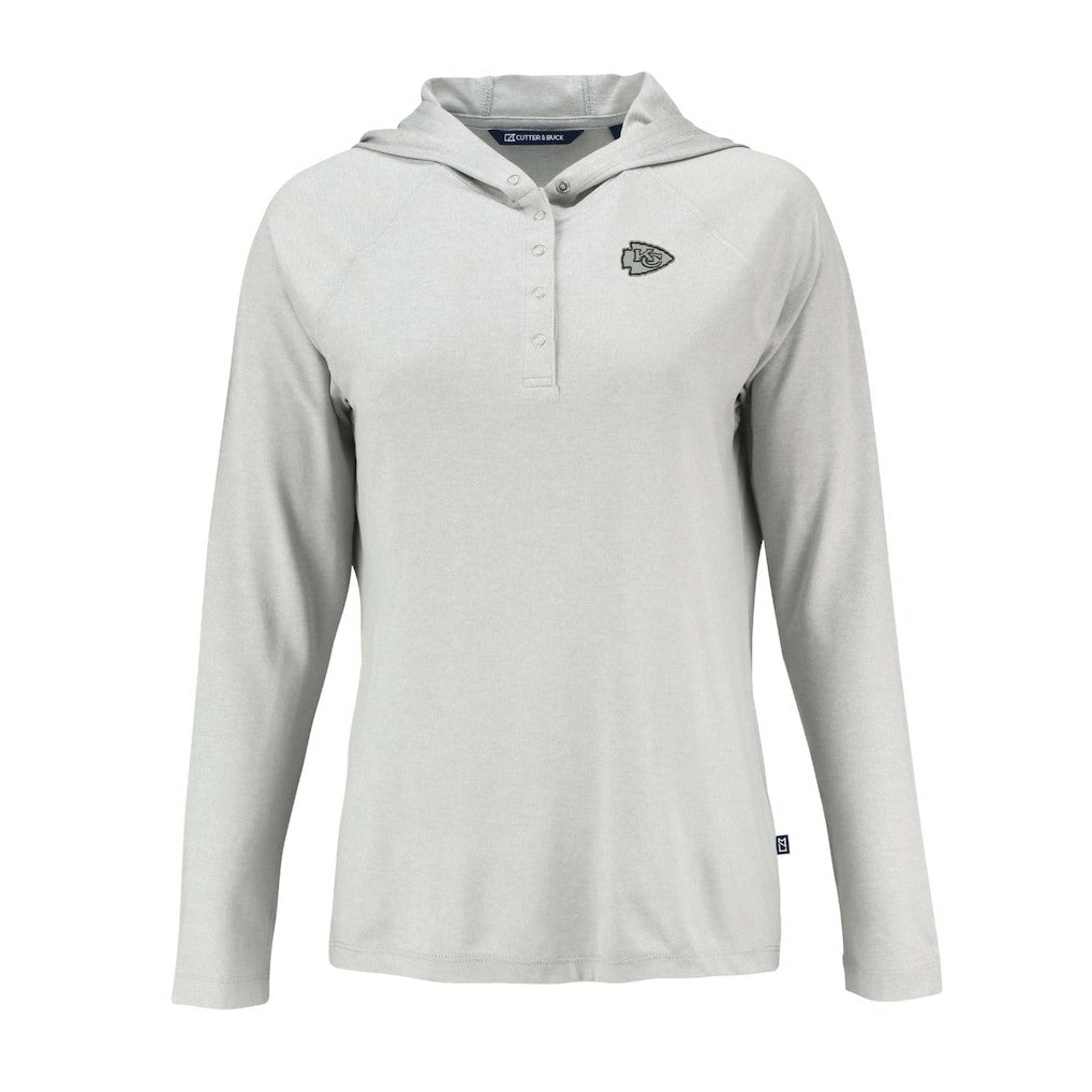 Kansas City Chiefs Cutter & Buck Women's Coastline Epic Comfort Eco Recycled Long Sleeve Hoodie T-Shirt - Gray for sale