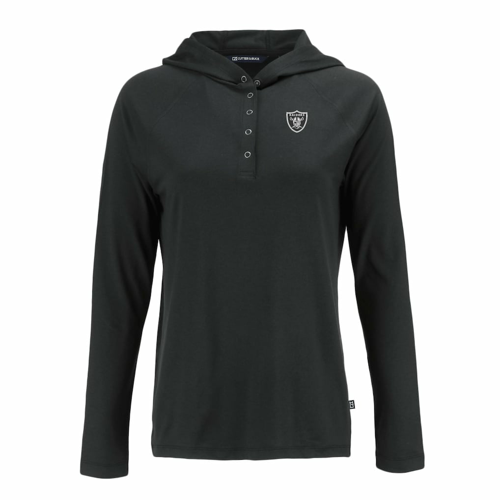 Las Vegas Raiders Cutter & Buck Women's Coastline Epic Comfort Eco Recycled Long Sleeve Hoodie T-Shirt - Black on sale