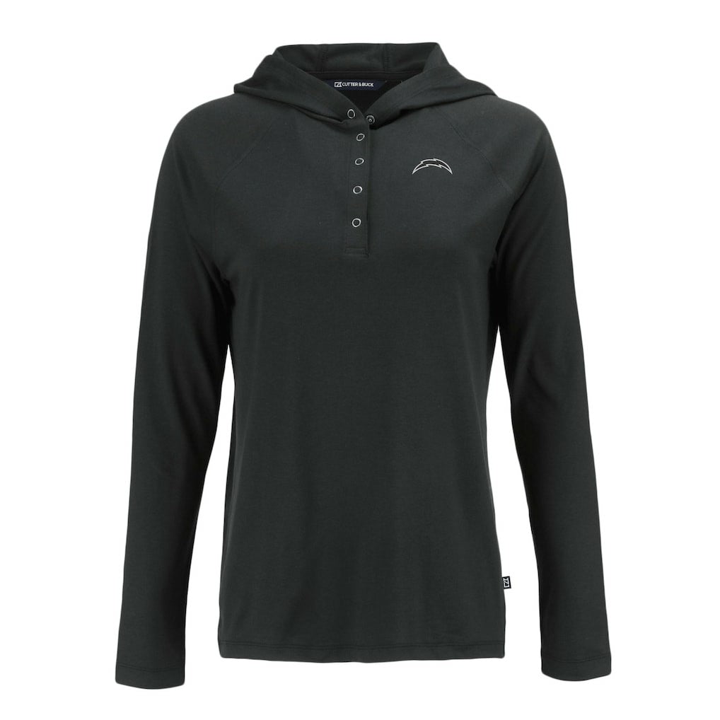 Los Angeles Chargers Cutter & Buck Women's Coastline Epic Comfort Eco Recycled Long Sleeve Hoodie T-Shirt - Black on sale