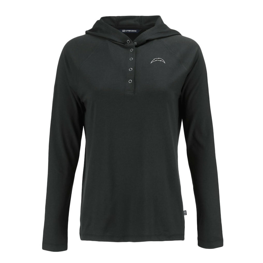 Los Angeles Chargers Cutter & Buck Women's Coastline Epic Comfort Eco Recycled Long Sleeve Hoodie T-Shirt - Black on sale
