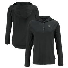 Green Bay Packers Cutter & Buck Women's Coastline Epic Comfort Eco Recycled Long Sleeve Hoodie T-Shirt - Black for sale