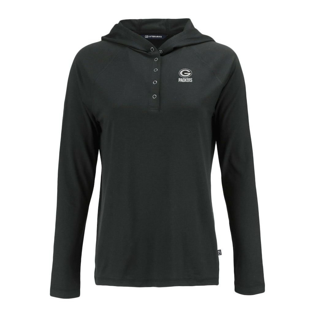 Green Bay Packers Cutter & Buck Women's Coastline Epic Comfort Eco Recycled Long Sleeve Hoodie T-Shirt - Black for sale