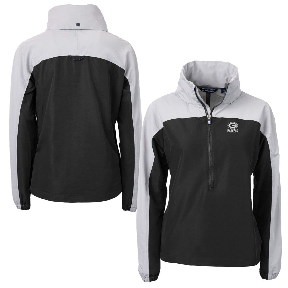 Green Bay Packers Cutter & Buck Women's Charter Eco Recycled Half-Zip Hoodie Anorak Jacket - Black/Gray discount