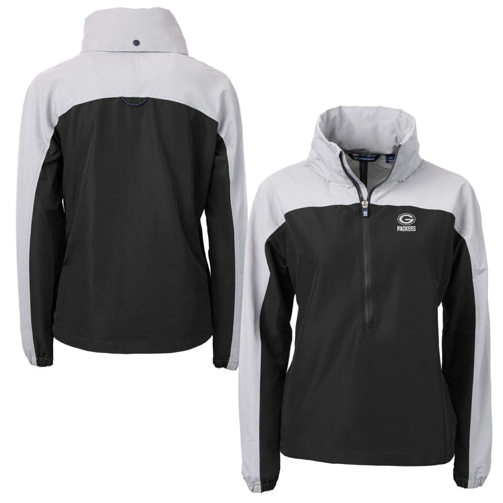 Green Bay Packers Cutter & Buck Women's Charter Eco Recycled Half-Zip Hoodie Anorak Jacket - Black/Gray discount