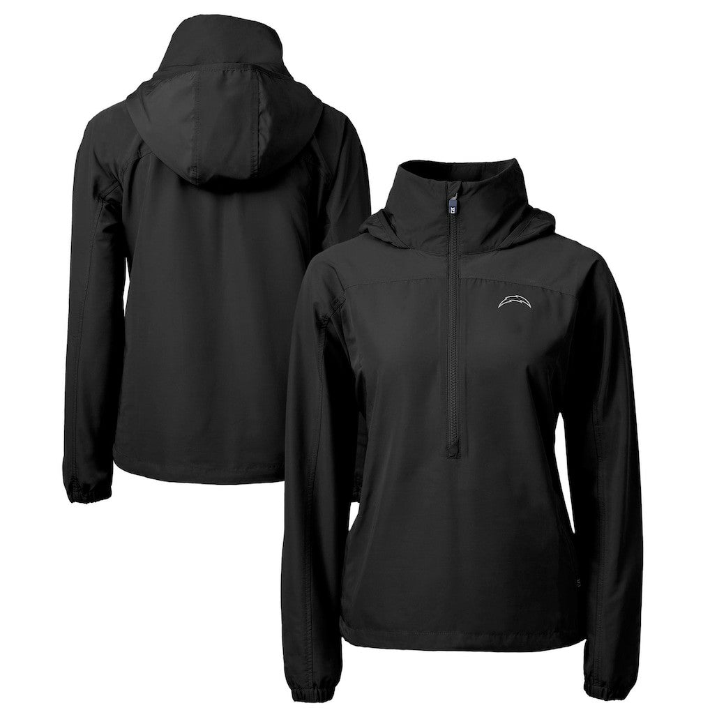 Los Angeles Chargers Cutter & Buck Women's Charter Eco Recycled Half-Zip Hoodie Anorak Jacket - Black for sale