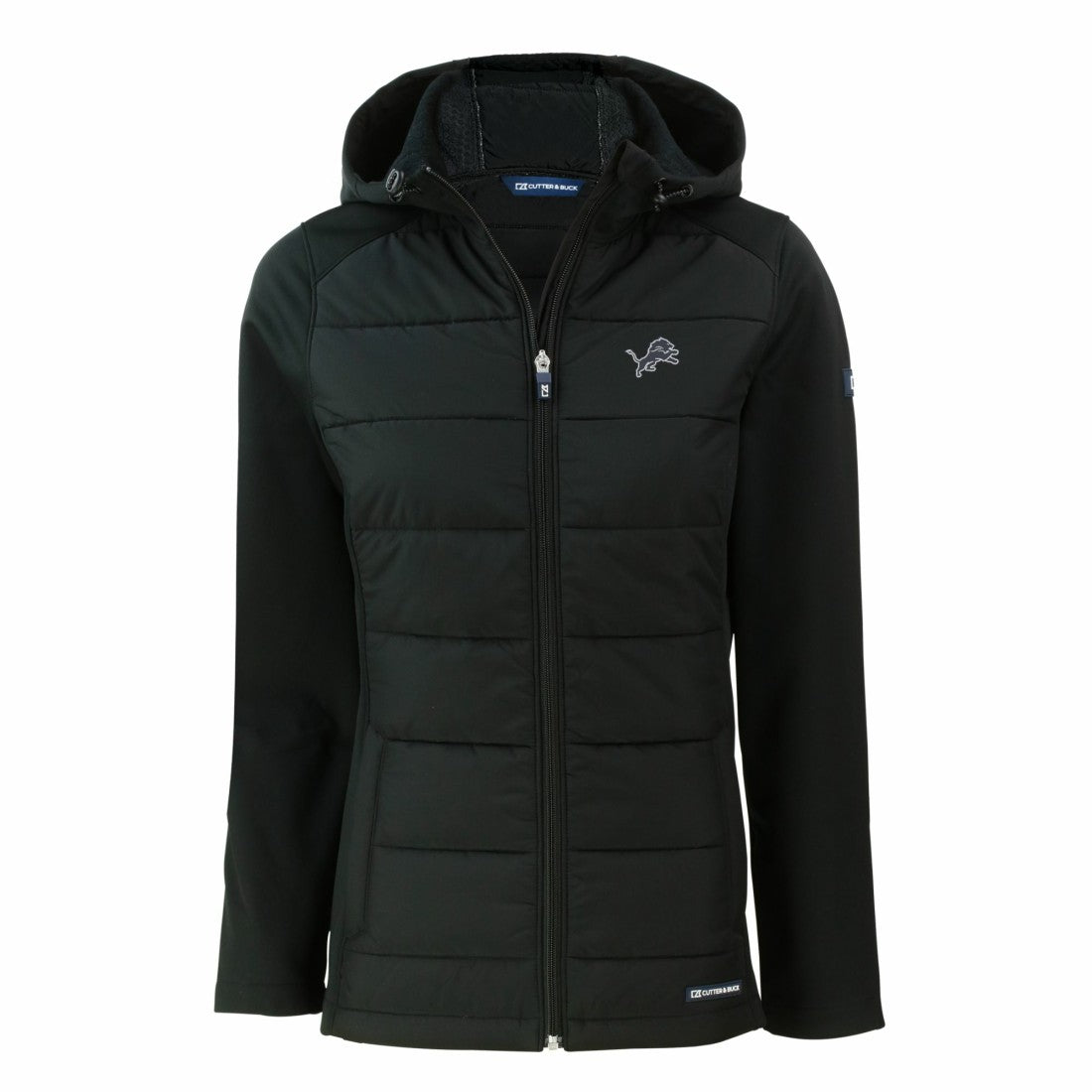 Detroit Lions Cutter & Buck Women's Evoke Hybrid Eco Softshell Recycled Full-Zip Hoodie Jacket - Black for sale