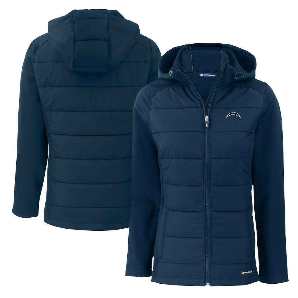 Los Angeles Chargers Cutter & Buck Women's Evoke Hybrid Eco Softshell Recycled Full-Zip Hoodie Jacket - Navy online