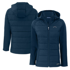 Los Angeles Chargers Cutter & Buck Women's Evoke Hybrid Eco Softshell Recycled Full-Zip Hoodie Jacket - Navy online