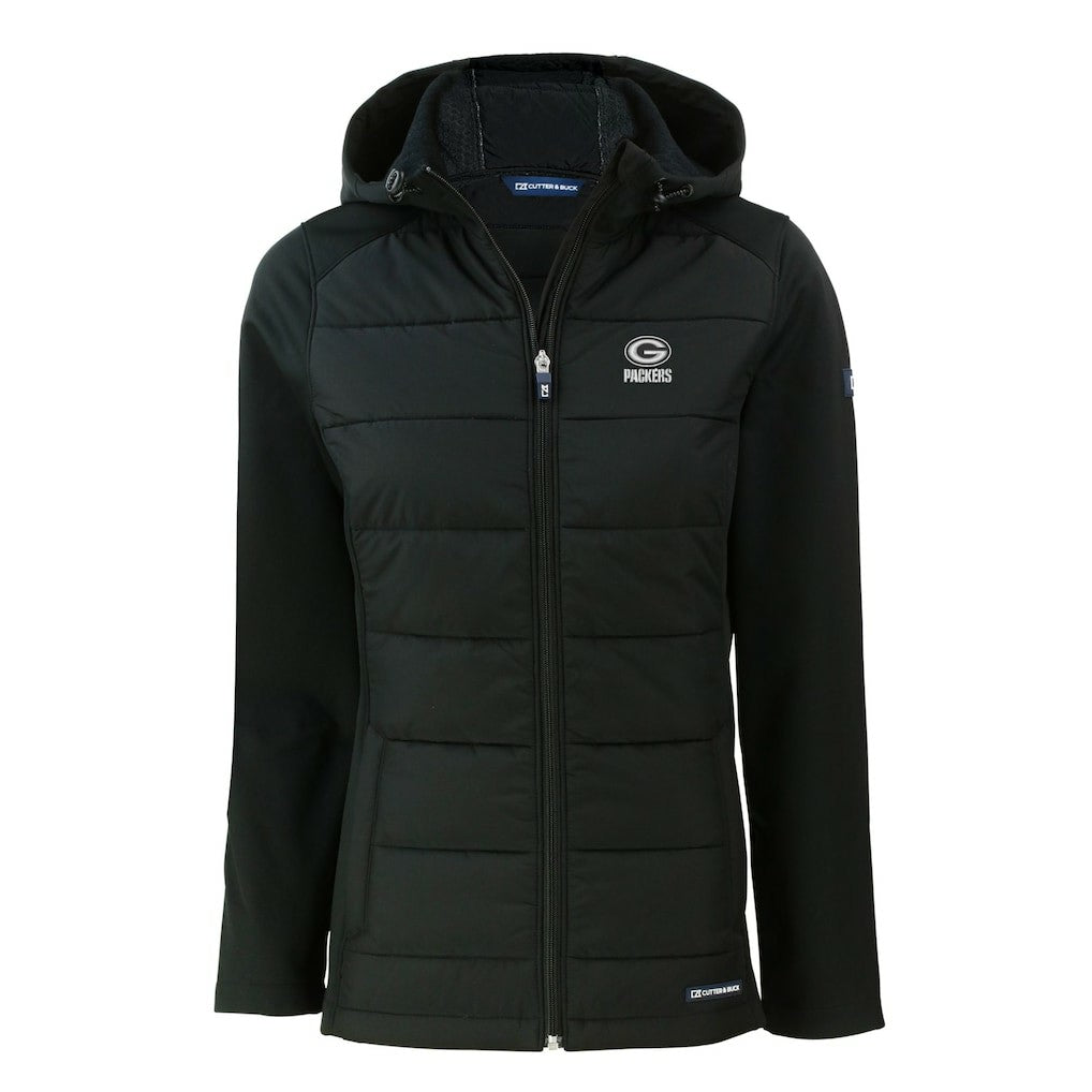 Green Bay Packers Cutter & Buck Women's Evoke Hybrid Eco Softshell Recycled Full-Zip Hoodie Jacket - Black discount