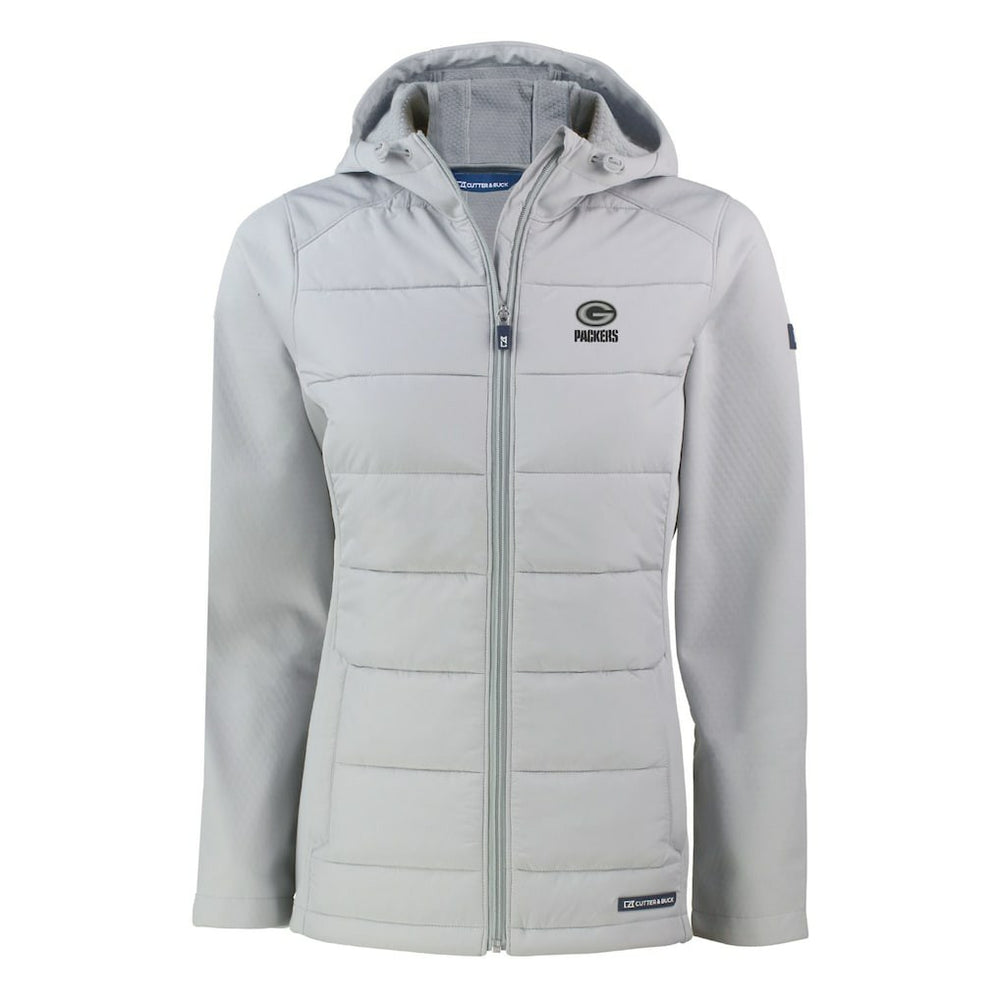 Green Bay Packers Cutter & Buck Women's Evoke Hybrid Eco Softshell Recycled Full-Zip Hoodie Jacket - Gray online