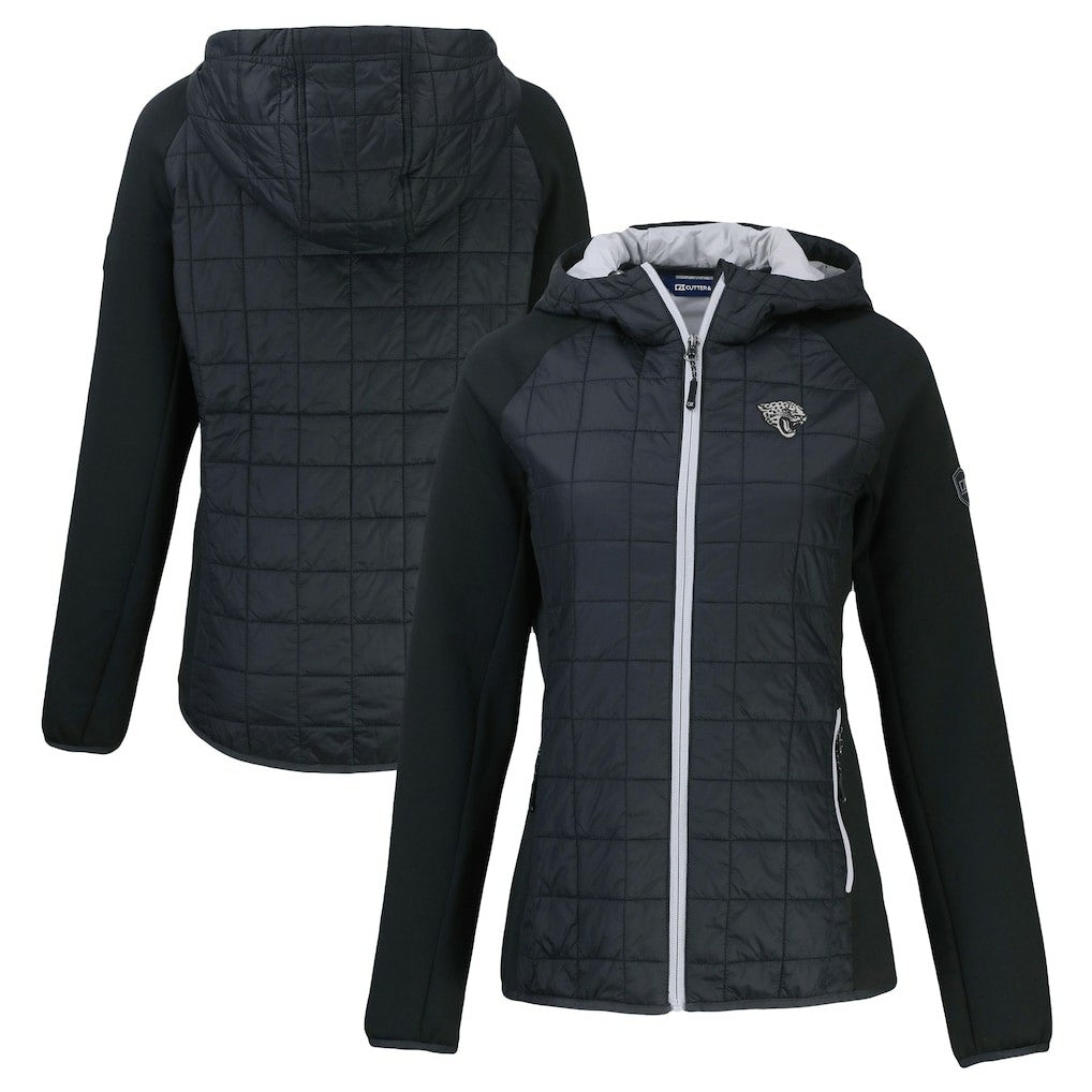 Jacksonville Jaguars Cutter & Buck Women's Rainier PrimaLoft Eco Hybrid Full-Zip Hoodie Jacket - Black for sale