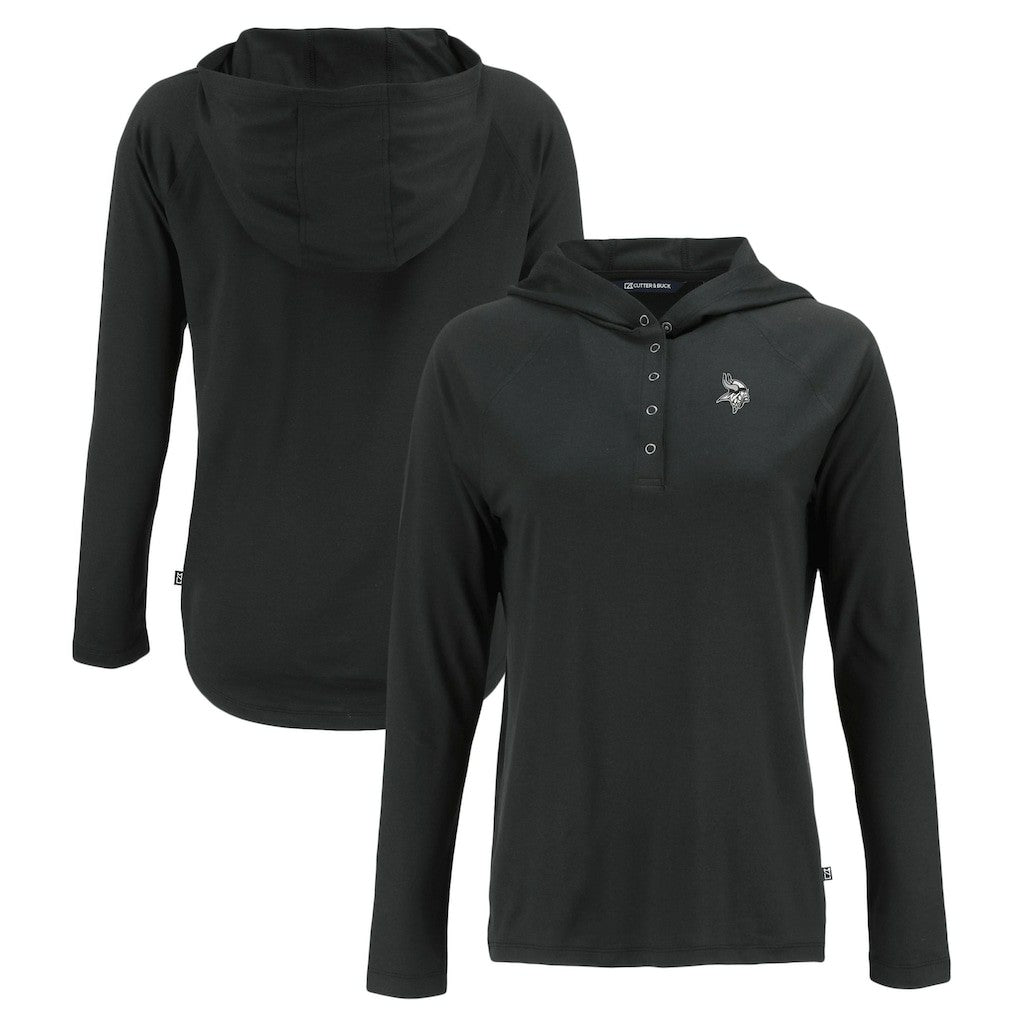Minnesota Vikings Cutter & Buck Women's Coastline Epic Comfort Eco Recycled Long Sleeve Hoodie T-Shirt - Black discount