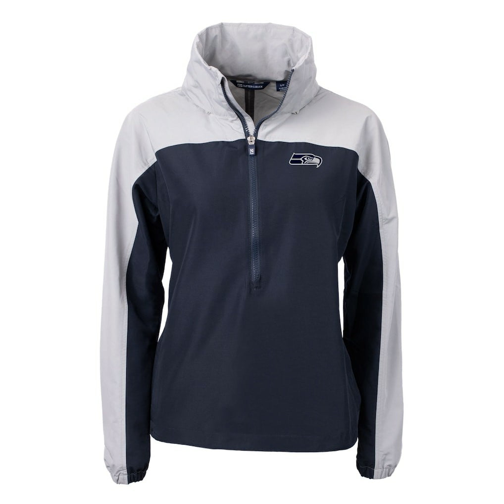 Seattle Seahawks Cutter & Buck Women's Charter Eco Recycled Half-Zip Hoodie Anorak Jacket - College Navy outlet