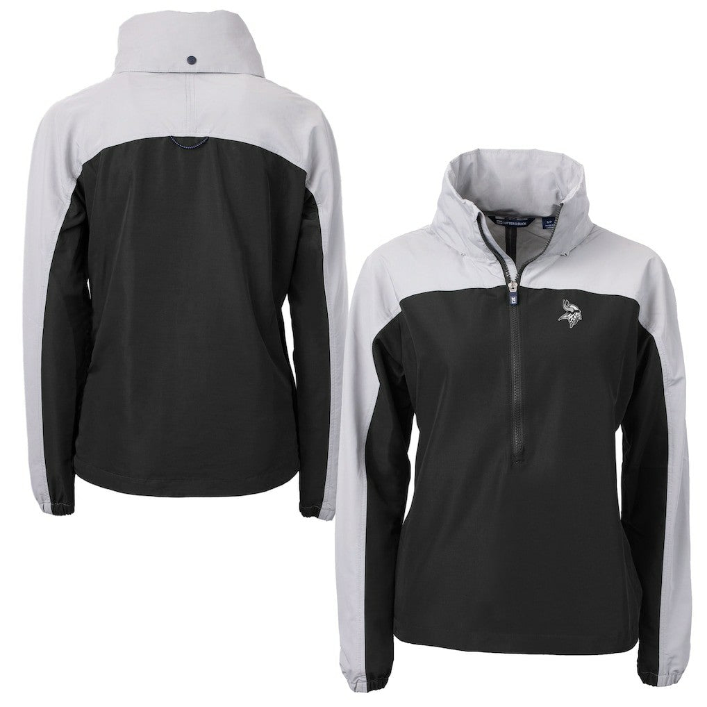 Minnesota Vikings Cutter & Buck Women's Charter Eco Recycled Half-Zip Hoodie Anorak Jacket - Black/Gray on sale