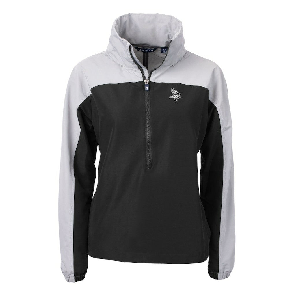 Minnesota Vikings Cutter & Buck Women's Charter Eco Recycled Half-Zip Hoodie Anorak Jacket - Black/Gray on sale