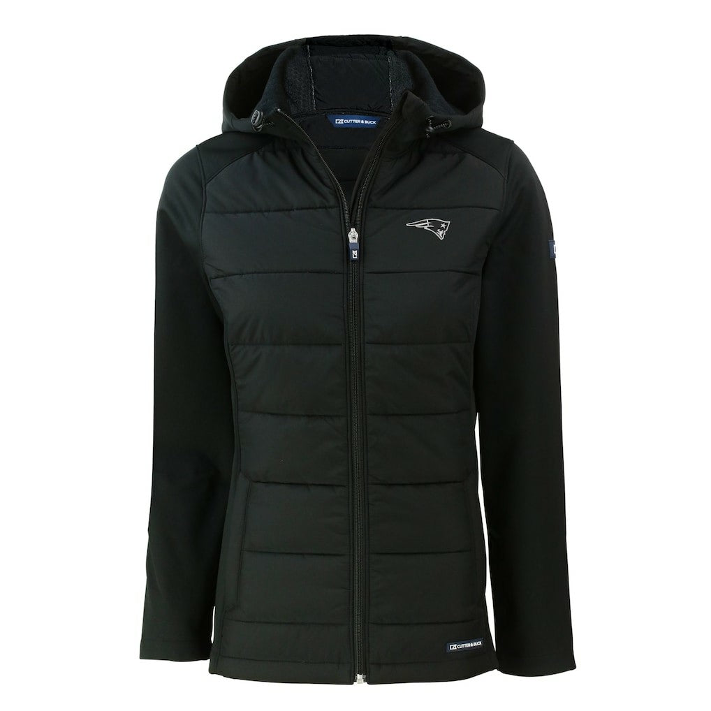New England Patriots Cutter & Buck Women's Evoke Hybrid Eco Softshell Recycled Full-Zip Hoodie Jacket - Black online