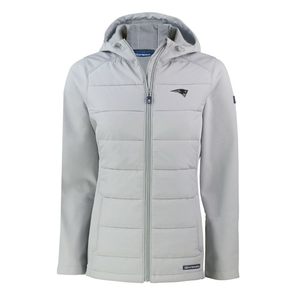 New England Patriots Cutter & Buck Women's Evoke Hybrid Eco Softshell Recycled Full-Zip Hoodie Jacket - Gray sale