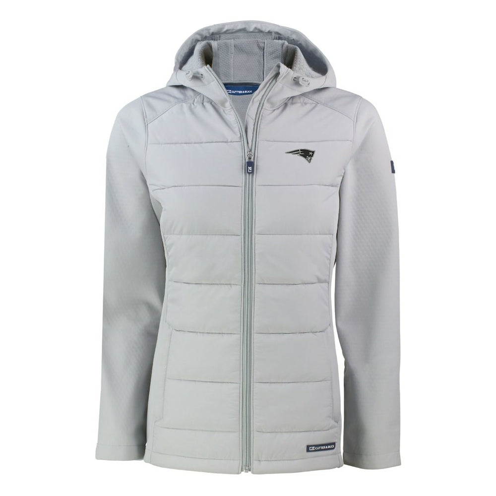 New England Patriots Cutter & Buck Women's Evoke Hybrid Eco Softshell Recycled Full-Zip Hoodie Jacket - Gray sale