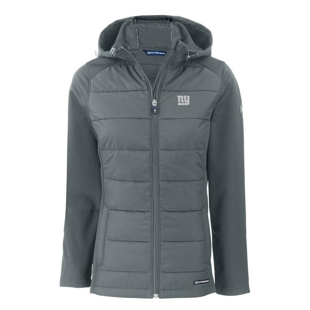New York Giants Cutter & Buck Women's Evoke Hybrid Eco Softshell Recycled Full-Zip Hoodie Jacket - Gray for sale