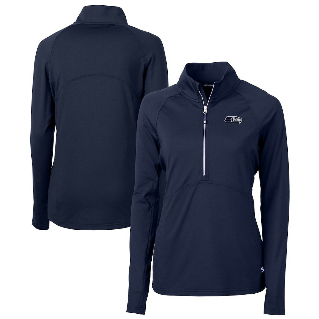 Seattle Seahawks Cutter & Buck Women's Adapt Eco Knit Stretch Recycled Raglan Half-Zip Top - College Navy outlet