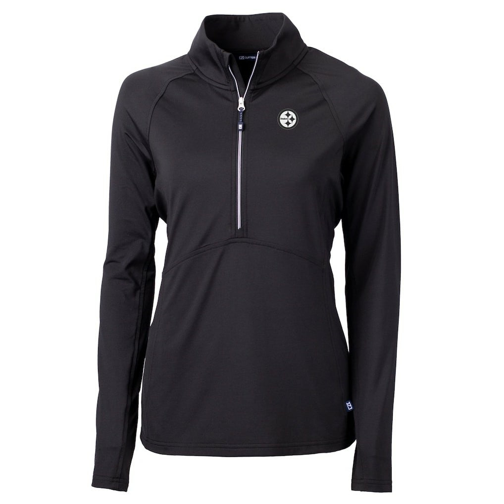 Pittsburgh Steelers Cutter & Buck Women's Adapt Eco Knit Stretch Recycled Raglan Half-Zip Top - Black on sale