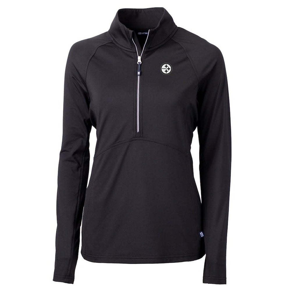 Pittsburgh Steelers Cutter & Buck Women's Adapt Eco Knit Stretch Recycled Raglan Half-Zip Top - Black on sale