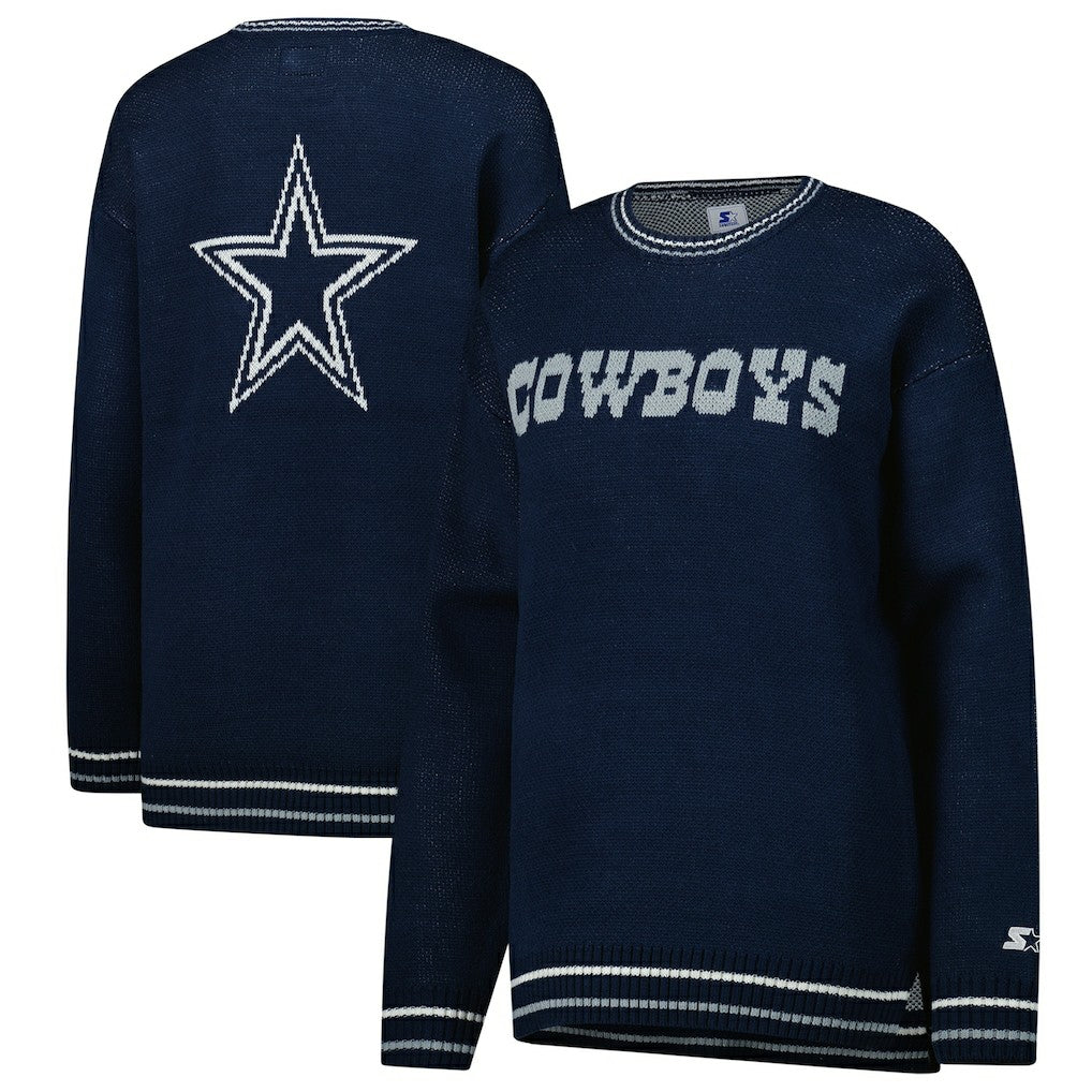 Dallas Cowboys Starter Women's Oversized On the Ball Intarsia Knit Pullover Sweater - Navy sale