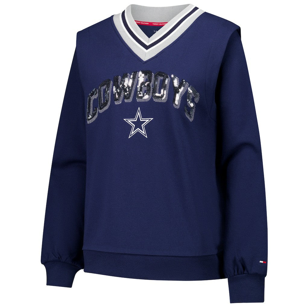 Dallas Cowboys Tommy Hilfiger Women's Alice V-Neck Pullover Sweatshirt - Navy cheap