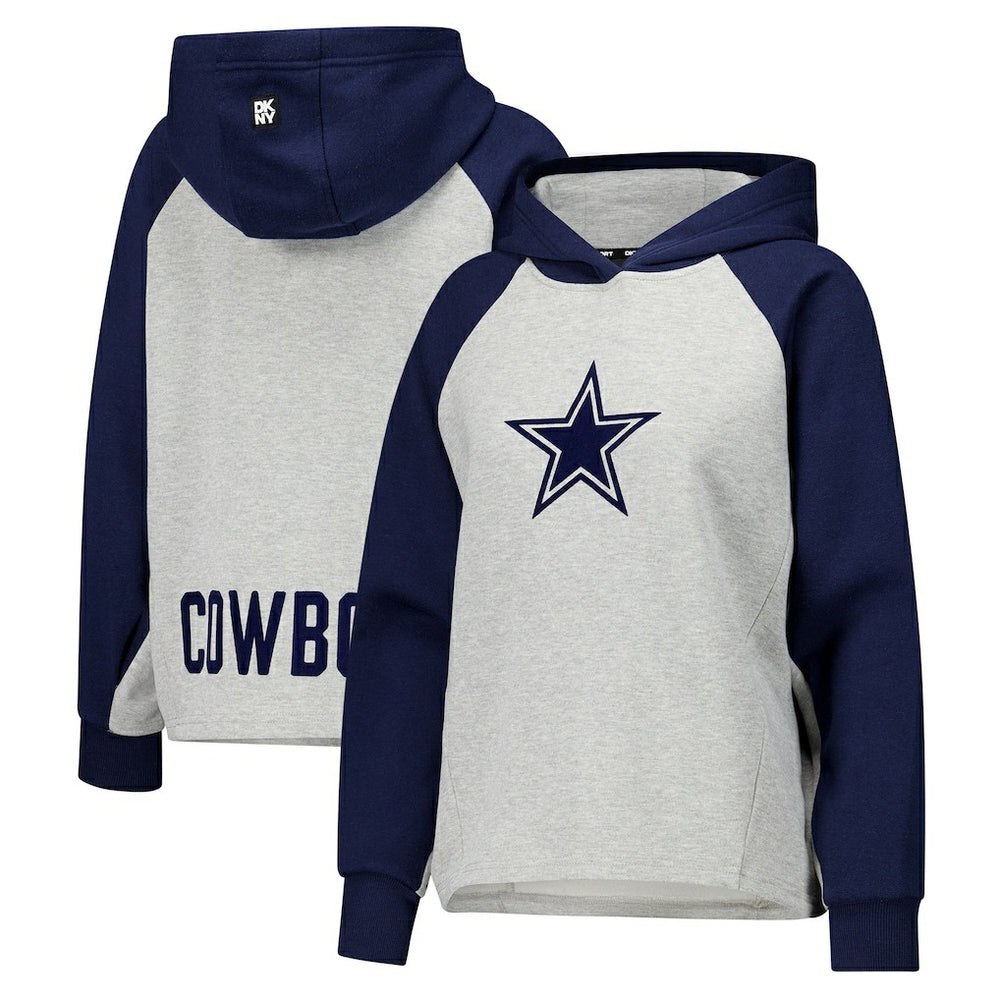 Dallas Cowboys DKNY Sport Women's Joy Cropped Raglan Pullover Hoodie - Gray/Navy online
