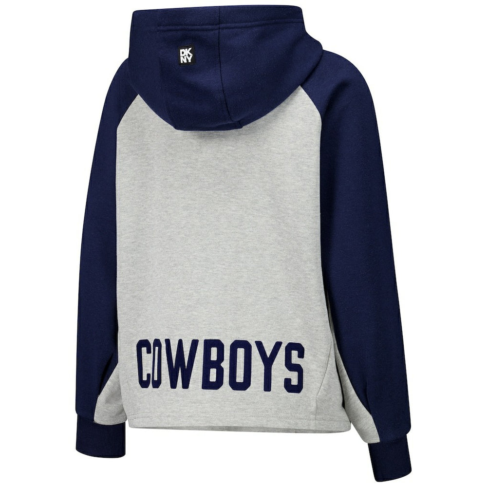 Dallas Cowboys DKNY Sport Women's Joy Cropped Raglan Pullover Hoodie - Gray/Navy online