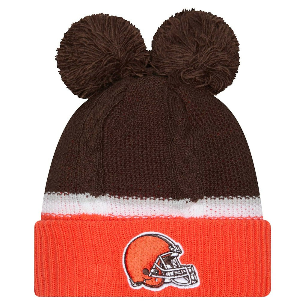Cleveland Browns New Era Women's Double Bubble Cuffed Knit Hat with Poms - Brown outlet