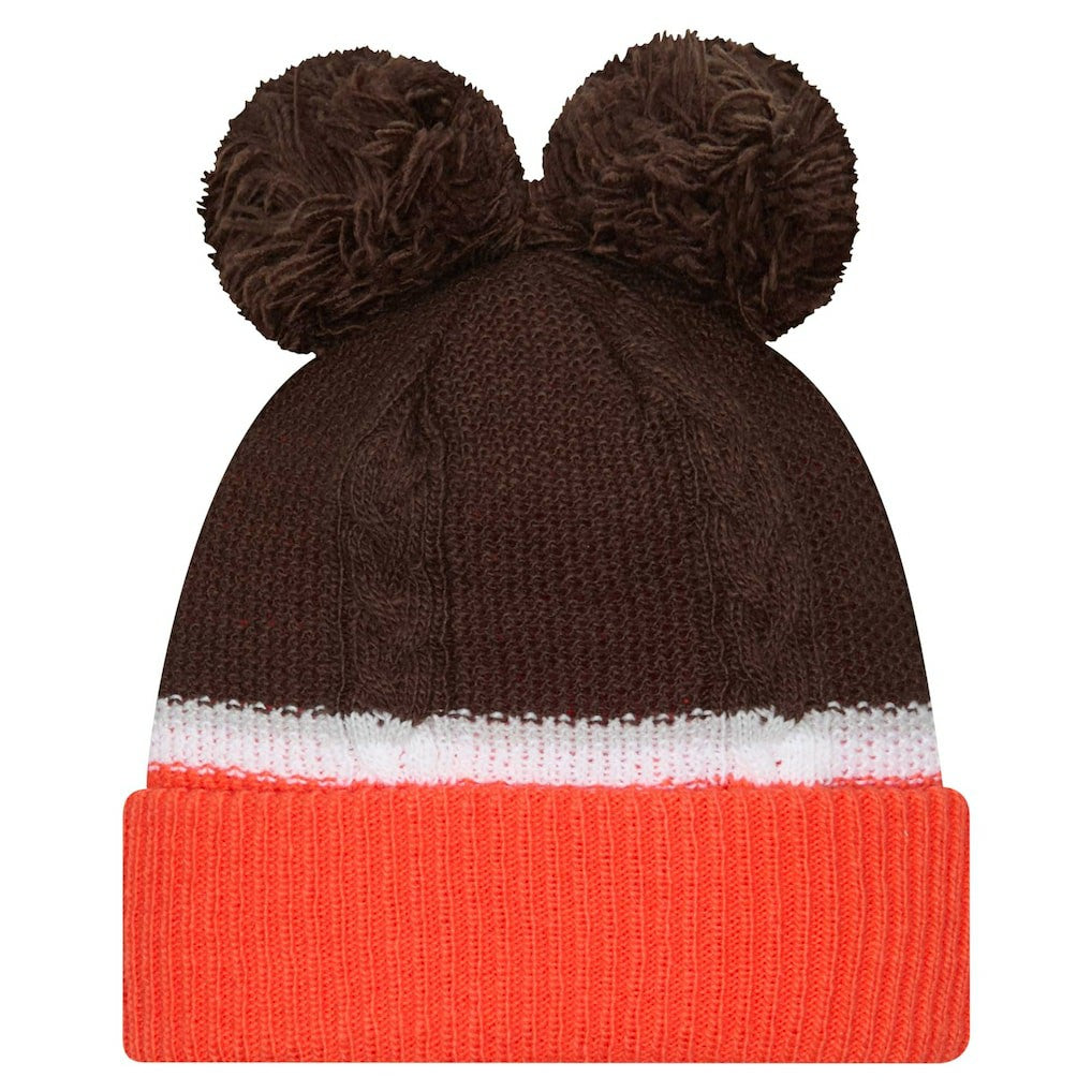 Cleveland Browns New Era Women's Double Bubble Cuffed Knit Hat with Poms - Brown outlet
