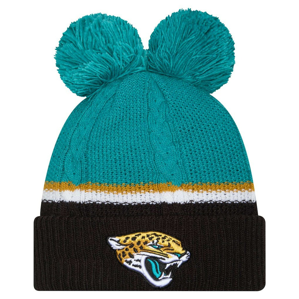 Jacksonville Jaguars New Era Women's Double Bubble Cuffed Knit Hat with Poms - Black on sale