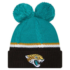 Jacksonville Jaguars New Era Women's Double Bubble Cuffed Knit Hat with Poms - Black on sale