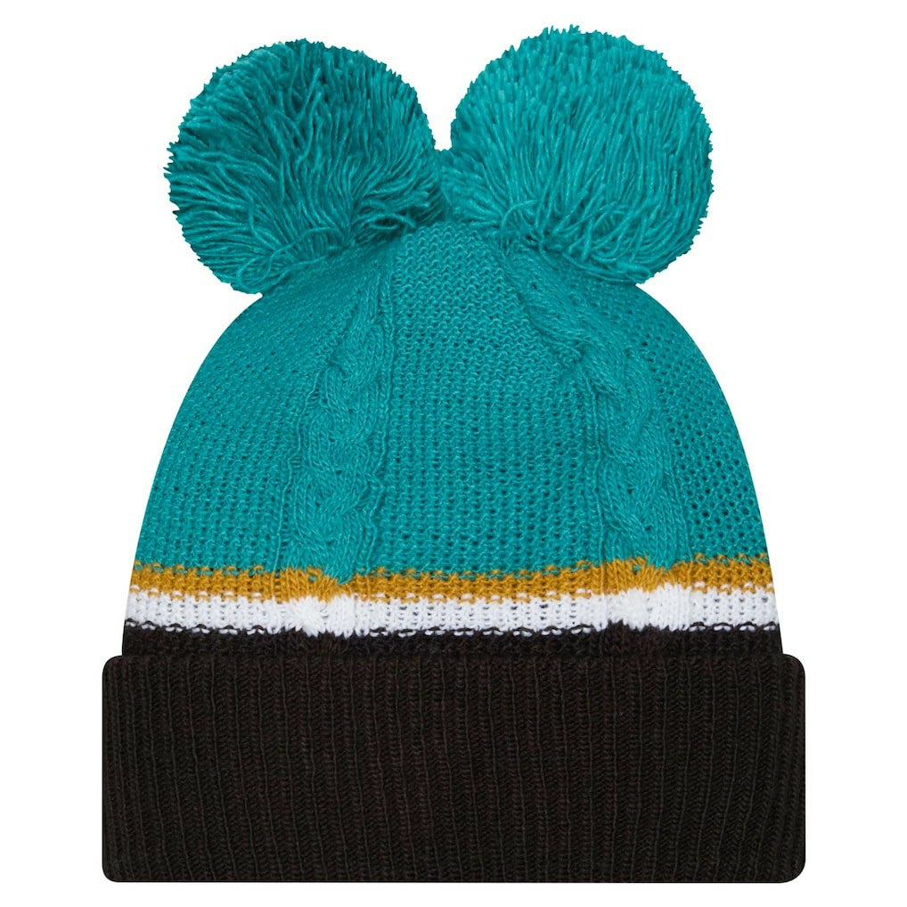 Jacksonville Jaguars New Era Women's Double Bubble Cuffed Knit Hat with Poms - Black on sale