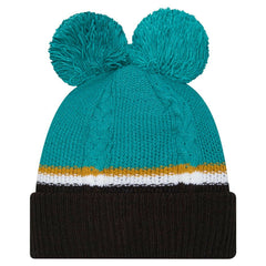 Jacksonville Jaguars New Era Women's Double Bubble Cuffed Knit Hat with Poms - Black on sale