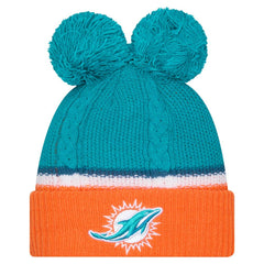Miami Dolphins New Era Women's Double Bubble Cuffed Knit Hat with Poms - Aqua on sale