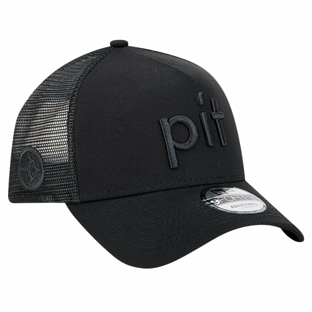 Pittsburgh Steelers New Era Domain 9FORTY A-Frame Trucker Adjustable Hat - Black cheap
