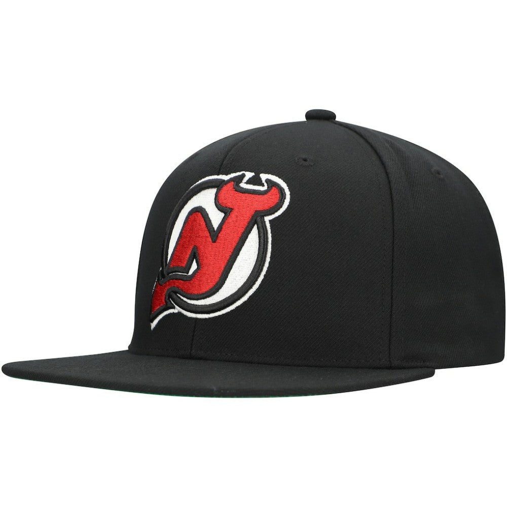 New Jersey Devils Mitchell & Ness Core Top Spot Snapback Hat Black