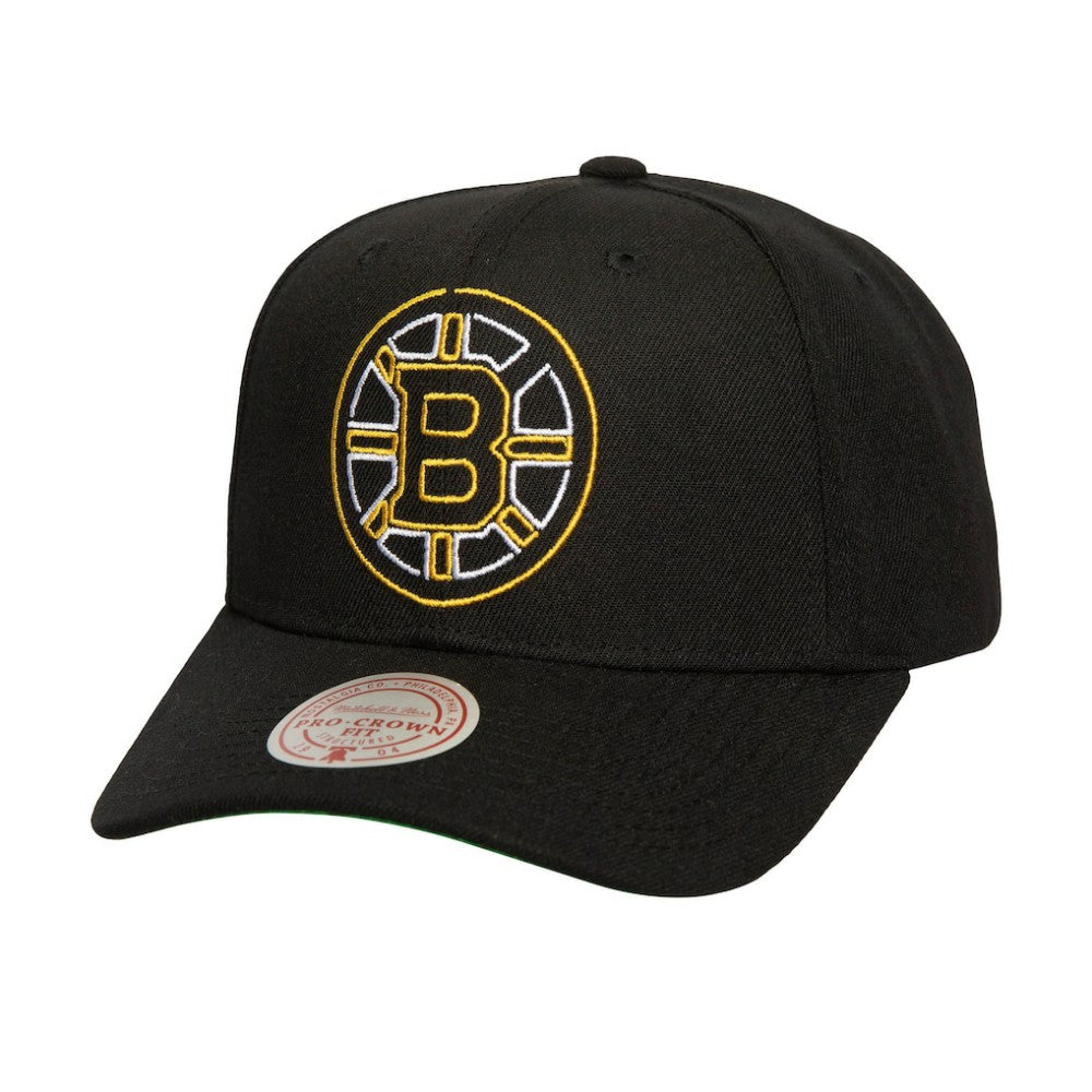 Boston Bruins Mitchell & Ness Soul Strike Neon Logo Pro Crown Adjustable Hat Black
