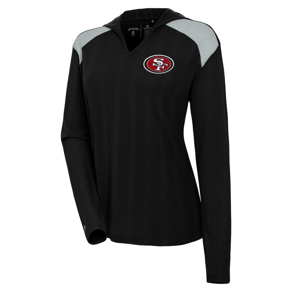 San Francisco 49ers Antigua Women's Opulent Long Sleeve Hoodie T-Shirt - Black for sale