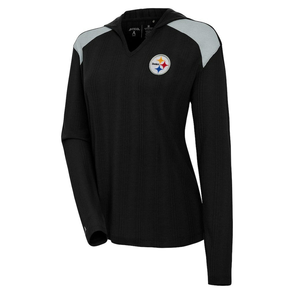 Pittsburgh Steelers Antigua Women's Opulent Long Sleeve Hoodie T-Shirt - Black discount